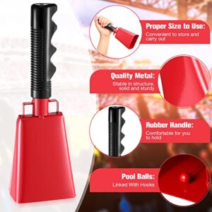 6 Pcs Cow Bells Noise Makers with Handles Cheering Cowbells for Sporting Events Musical Hand Percussion Cowbells Solid Football Cowbell Loud Call Bell Hand Percussion Cowbells for School, Red