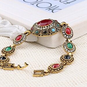 egztika Turkish Jewelry Bangle Multicolored Stone Antiqued Gold Plated Link Bracelet for Lady Women Mom Gift