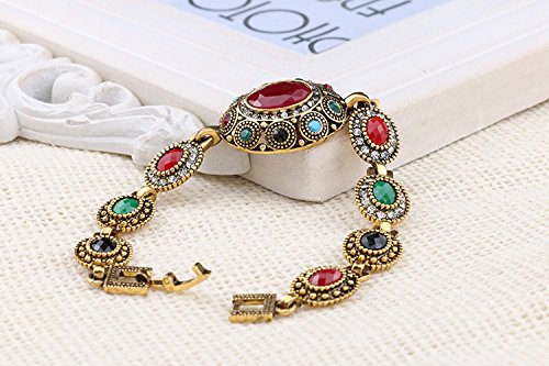 egztika Turkish Jewelry Bangle Multicolored Stone Antiqued Gold Plated Link Bracelet for Lady Women Mom Gift