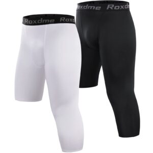 roxdme 2 pack men's 3/4 one leg compression capri tights pants basketball athletic running