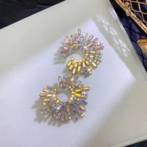 BiBeary Statement Earrings for Women Round Fashion Bohemian Pave Crystal Fashion Prom Party Pageant