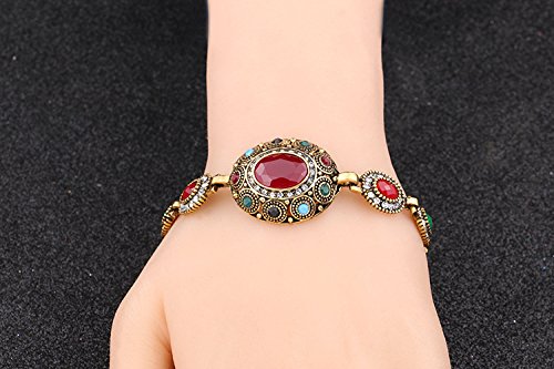 egztika Turkish Jewelry Bangle Multicolored Stone Antiqued Gold Plated Link Bracelet for Lady Women Mom Gift