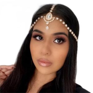 catery head chain jewelry crystal hair chains boho headpiece pendant head chain hair jewelry hair accessories for women and girls (gold)