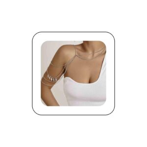 sttiafay boho multilayer body chain silver leaf fringe shoulder chain necklace layered tassel shoudler harness sexy bra chain statement shoulder necklace ethnic style jewelry for women