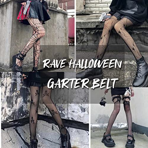 BODIY Women Punk Belt for Leg Black Thigh Straps Goth Heart Leather Leg Accessory Halloween Rave Body Chain