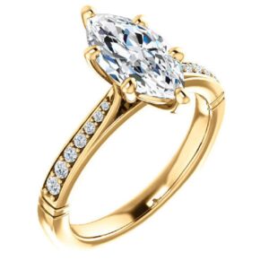 3CT Marquise Colorless Moissanite Engagement Rings, Wedding Bridal Ring, Eternity Solid 10K Yellow Gold Diamond Solitaire 6-Prong Anniversary Promise Gift for Her (9.5)