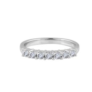 Halo Jewelers Collection 14k White Gold 1/2 Carat (ctw) Round Natural White Diamond 7-Stone Half Eternity Wedding Band Ring for Women Engagement Birthday (Color: H-I, Clarity: I1-I2, 0.50ctw) Size-4.5