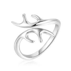 YKYLHSYXR Women's Elk Deer Antlers Ring - Country Forest Hunting Ring, Personality Cowgirl Ring Jewelry Birthday Christmas Gift, Adjustable Ring Size to 6 7 8 9 10 11. (Silver)