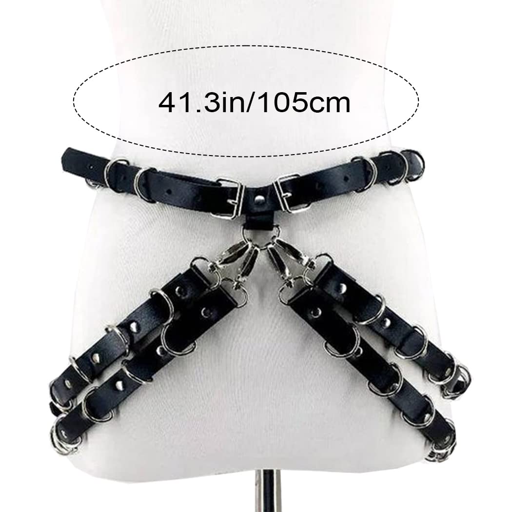 Cosydays Punk Waist Chain Belt Black Leather Harness Body Chain Belt Layered Party Rave Outfits Belly Chain Jewelry for Women and Girls