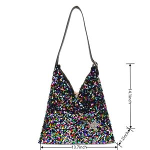 WIGUYUN Womens Mermaid Sequins Shoulder Bag Reversible Sequin Handbag Purse Sparkling Tote Shiny Hobo Bag,Black