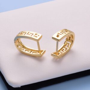 JOLCHIF Huggie Hoop Greek Earrings For Women Unique 14K Gold Plated Cutout U Shaped Earrings Jewelry