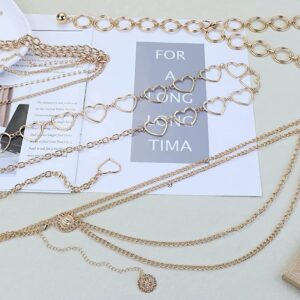 Zhang shine Fashion Long Tassel Love Hearts Pendant Silver Metal Waist Chain Women Adjustable Body Link Belts Body Belly Jewelry for Jeans Dresses