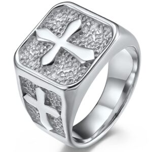 Jude Jewelers Stainless Steel Signet Style Christian Cross Religious Cocktail Party Biker Statement Wedding Ring (Silver, 9)