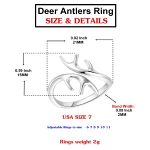 YKYLHSYXR Women's Elk Deer Antlers Ring - Country Forest Hunting Ring, Personality Cowgirl Ring Jewelry Birthday Christmas Gift, Adjustable Ring Size to 6 7 8 9 10 11. (Silver)