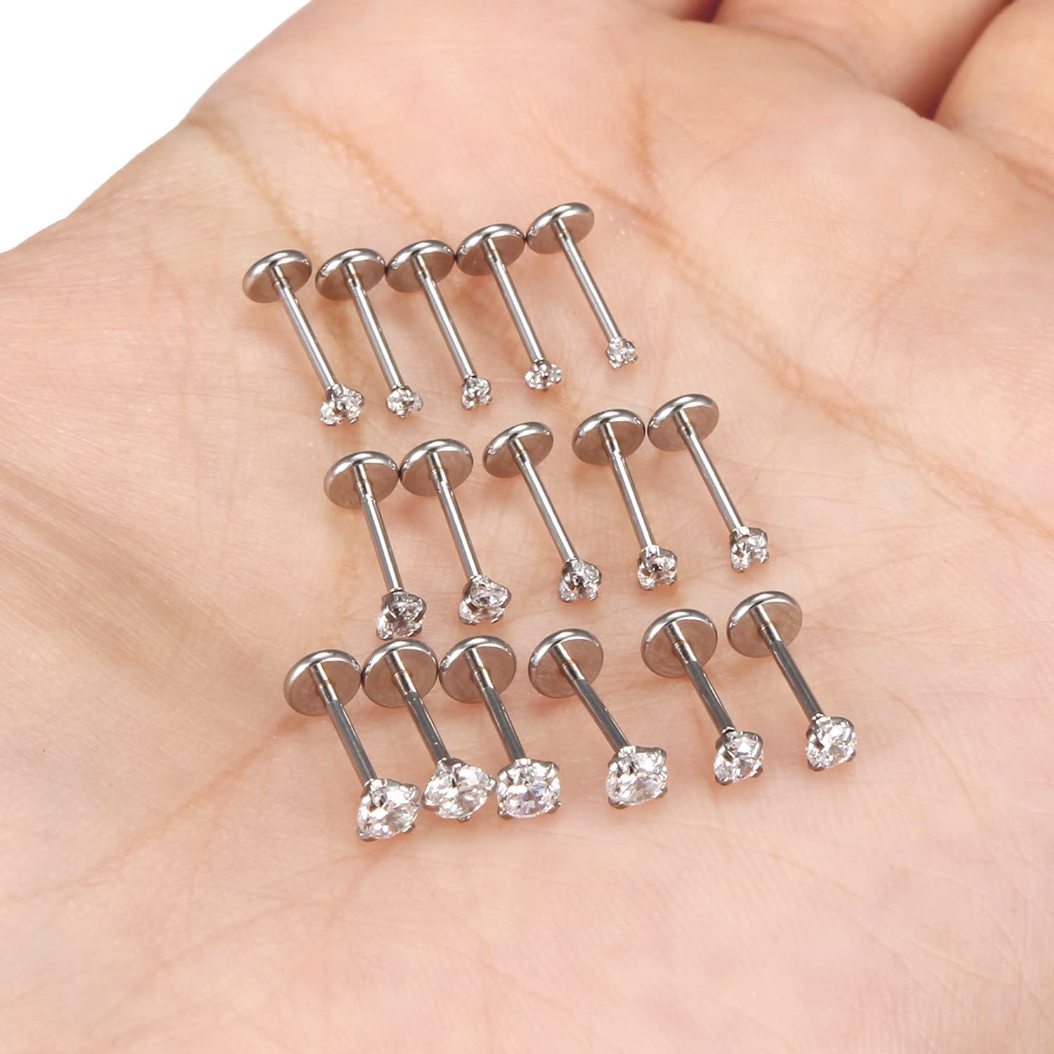 Xnsjeyy 20G Threadless Lip Rings Surgical Steel Flat Back Stud Earrings Labret Jewelry Nose Medusa Monroe Snake Bite Lip Ring Tragus Helix Cartilage Earrings Piercing Jewelry for Women Men Silver 7MM