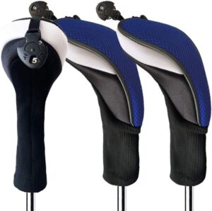 golf club head covers for woods and driver hybrids fairway 3 pack protective clubs headcovers with interchangeable no.tags 1 3 5 (driver&fairway&hybrid, 3 pack-blue)