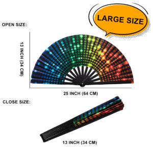 Amajiji UV Glow Rave Folding Hand Fan for Festivals/DragQueen/Burlesque, Large Clack Festival Hand Fan Rave Accessories for WomenWomen/Men (Dj Light)