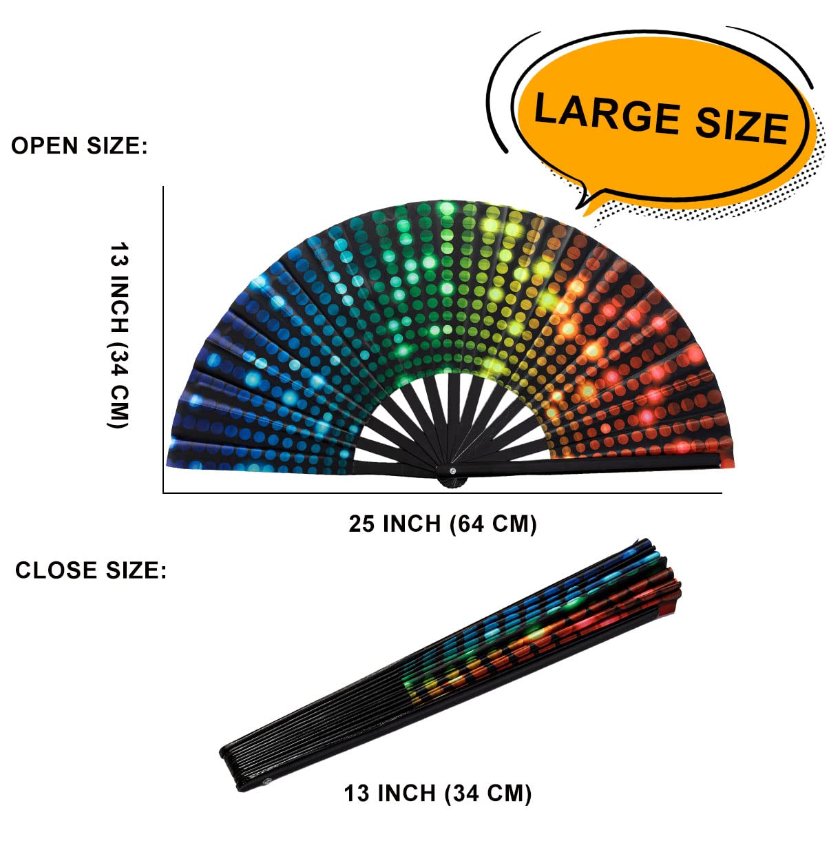 Amajiji UV Glow Rave Folding Hand Fan for Festivals/DragQueen/Burlesque, Large Clack Festival Hand Fan Rave Accessories for WomenWomen/Men (Dj Light)