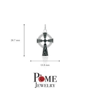 Pome Celtic Cross Trinity Knot Pendant Necklace in Sterling Silver with CZ, Made in America (22" Necklace, Black Enamel)