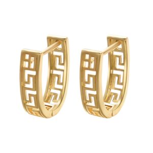 JOLCHIF Huggie Hoop Greek Earrings For Women Unique 14K Gold Plated Cutout U Shaped Earrings Jewelry