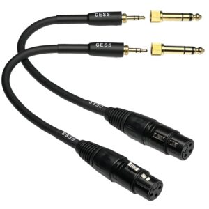 cncess cess-210 xlr to 3.5mm trs adapter cable with 3.5mm to 6.35mm (1/4”) converter, female to male, compatible with microphone, active speakers, stage, dj, studio audio console, 2 sets