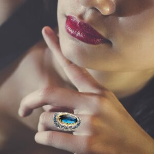 Oval Blue Cubic Zirconias Crystal Gemstone Sapphire Ring for Women Girls,Blue CZ Wide Chunky Full Finger Thumb Index Finger Rings,Big Large Retro Vintage Silver Cocktail Party Punk Biker Antique Statement Boho Ring Jewelry for Her (Ring_A, 7)