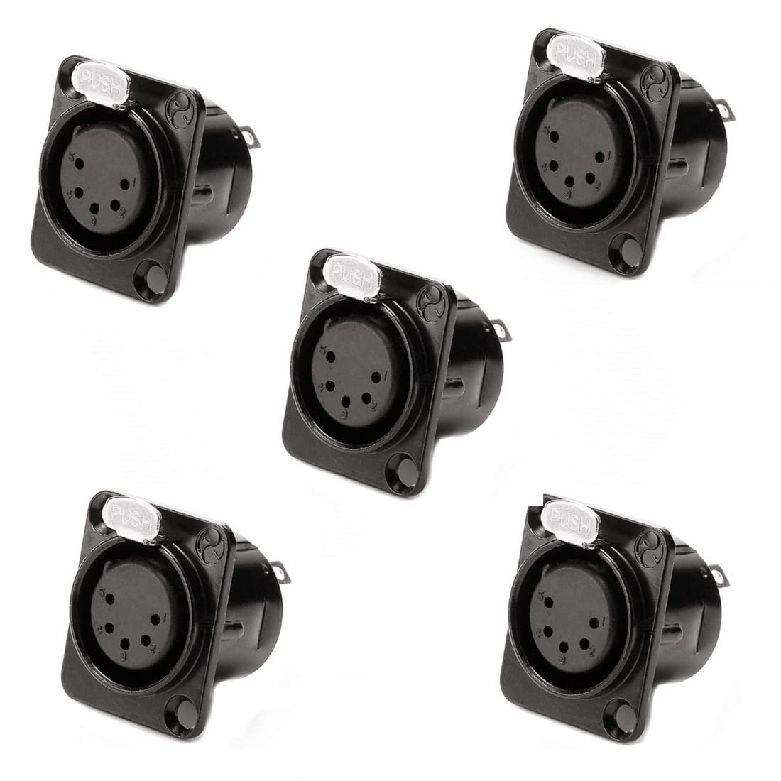 GDQLCNXB XLR Female Jack 5 Pin Panel Mount Jacks, XLR Female Socket Audio Speaker Microphone Connector 5Pcs,Black Metal Housing