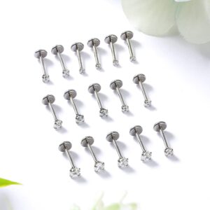 Xnsjeyy 20G Threadless Lip Rings Surgical Steel Flat Back Stud Earrings Labret Jewelry Nose Medusa Monroe Snake Bite Lip Ring Tragus Helix Cartilage Earrings Piercing Jewelry for Women Men Silver 7MM