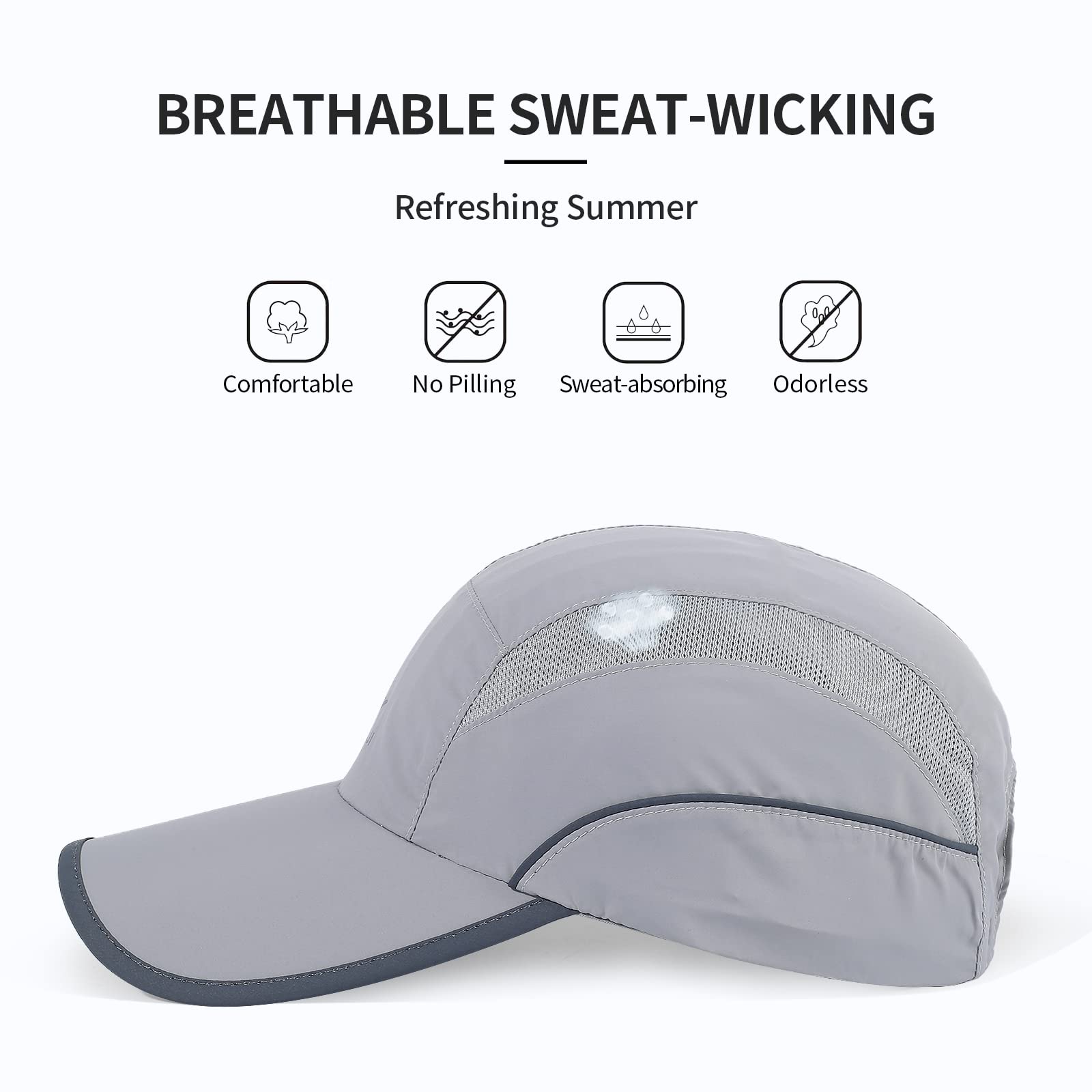 kozinu Running Hat Mesh Sports Cap Lightweight Quick Drying Runner Cap for Men Women Gray