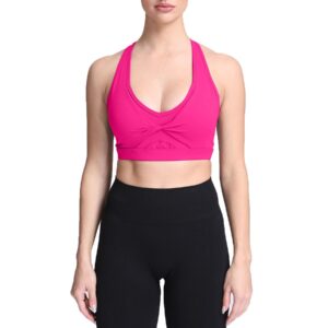 Aoxjox Twist Sports Bras for Women Workout Fitness Training Elegance V Neck Racerback Yoga Crop Tank Top (Rose Red, Small)