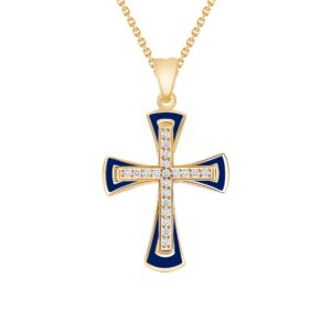 Diamond Cross Pendant Necklace in Solid 14k Gold, Large - Gold Cross Necklace for Men and Women, Made in America (Pendant Only, Yellow Gold)