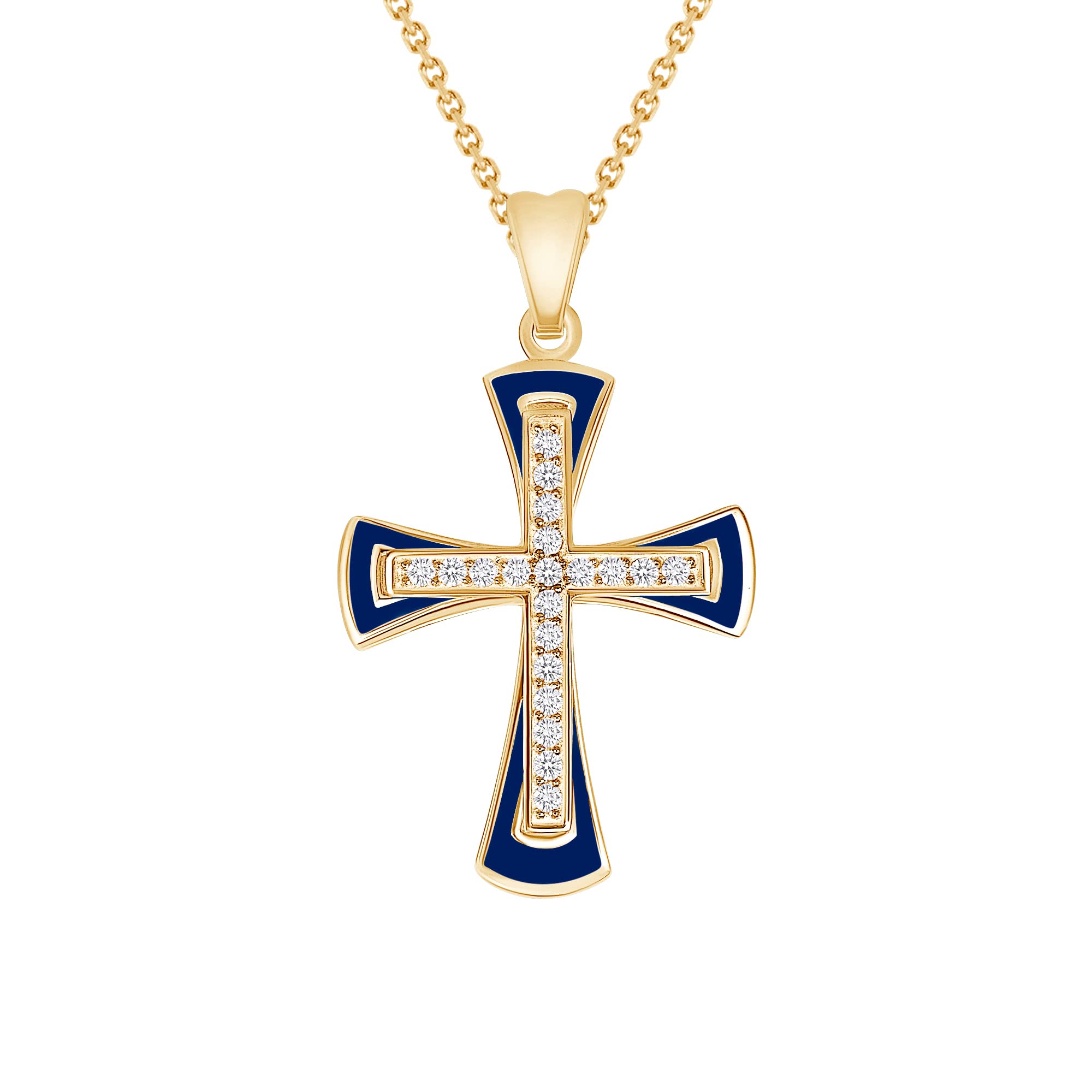 Diamond Cross Pendant Necklace in Solid 14k Gold, Large - Gold Cross Necklace for Men and Women, Made in America (Pendant Only, Yellow Gold)