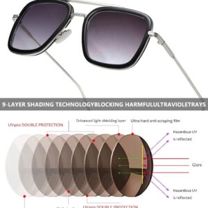 Sehnsucht Tony Stark Sunglasses for Men Women Iron Man Eyeglasses Square Metal Spider Man Downey Pilot Shade Sun Glasses Vintage UV Protection 66218 Black&Purple