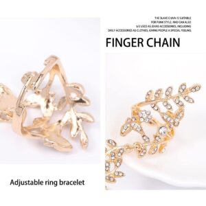 Bounzhi Rhinestone Finger Ring Bracelets Knuckle Hand Chain Harness Slave Finger Chains Beach for Women (Gold)