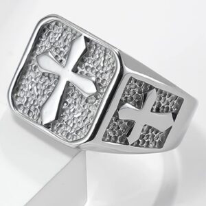 Jude Jewelers Stainless Steel Signet Style Christian Cross Religious Cocktail Party Biker Statement Wedding Ring (Silver, 9)