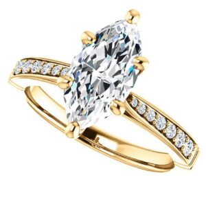 3CT Marquise Colorless Moissanite Engagement Rings, Wedding Bridal Ring, Eternity Solid 10K Yellow Gold Diamond Solitaire 6-Prong Anniversary Promise Gift for Her (9.5)