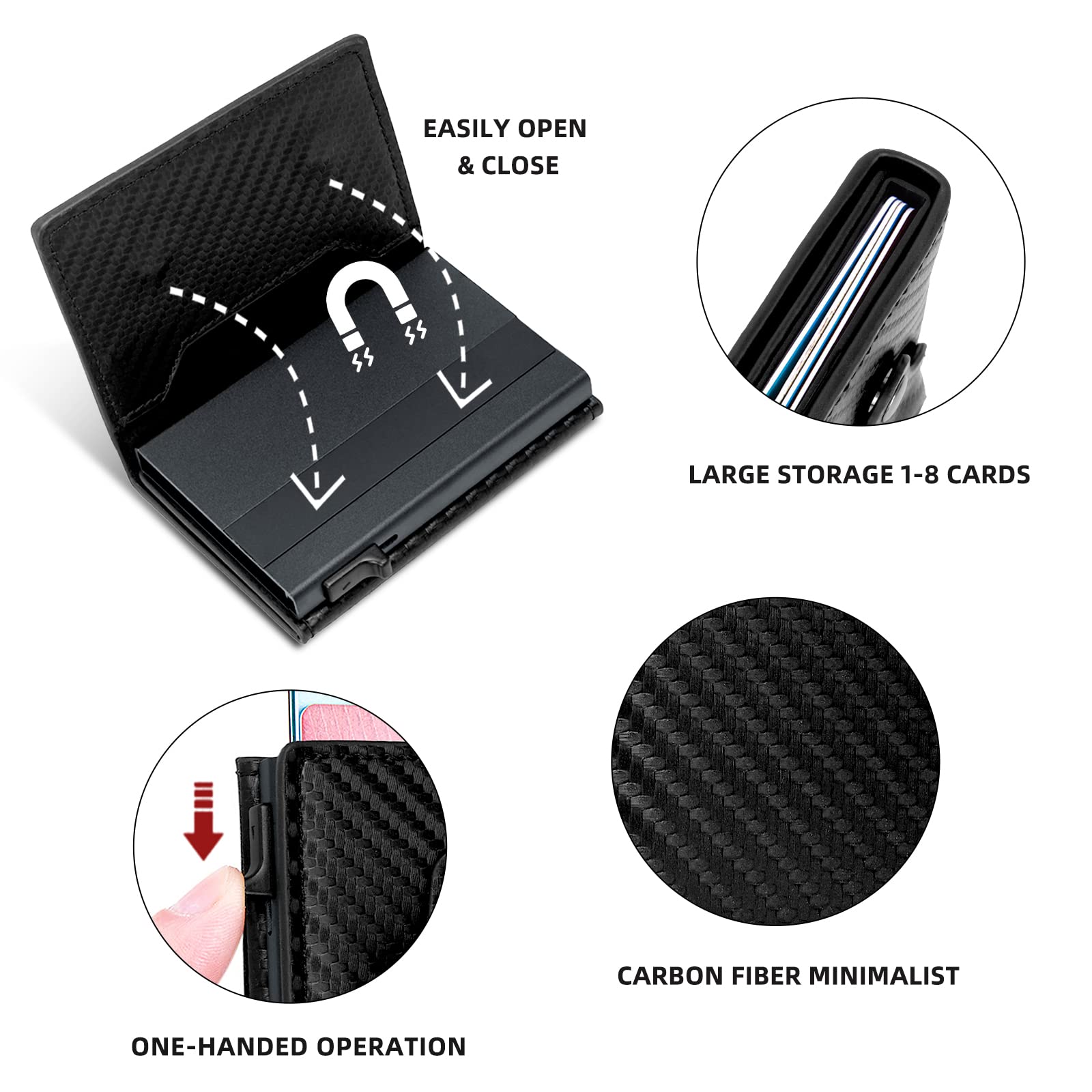 FADACHY Mens Wallet with Holder,Minimalist Card Holder,Carbon Fiber RFID Technology Credit Card Holder for Women Men with ID Windows,Stealth Holder