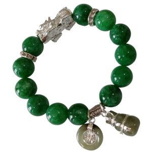 thai jade bracelet women good luck ring chain feng shui bracelets xiu pi yao chinese dragon attract good luck wealth jewelry adjustable elastic pnh01456 green/silver/light green length 6.00''