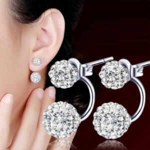 Sttiafay Crystal Ball Front Back Earrings Double Sided Disco Ball Stud Earrings Sparkly Statement Earrings Jewelry for Women Teen Girls