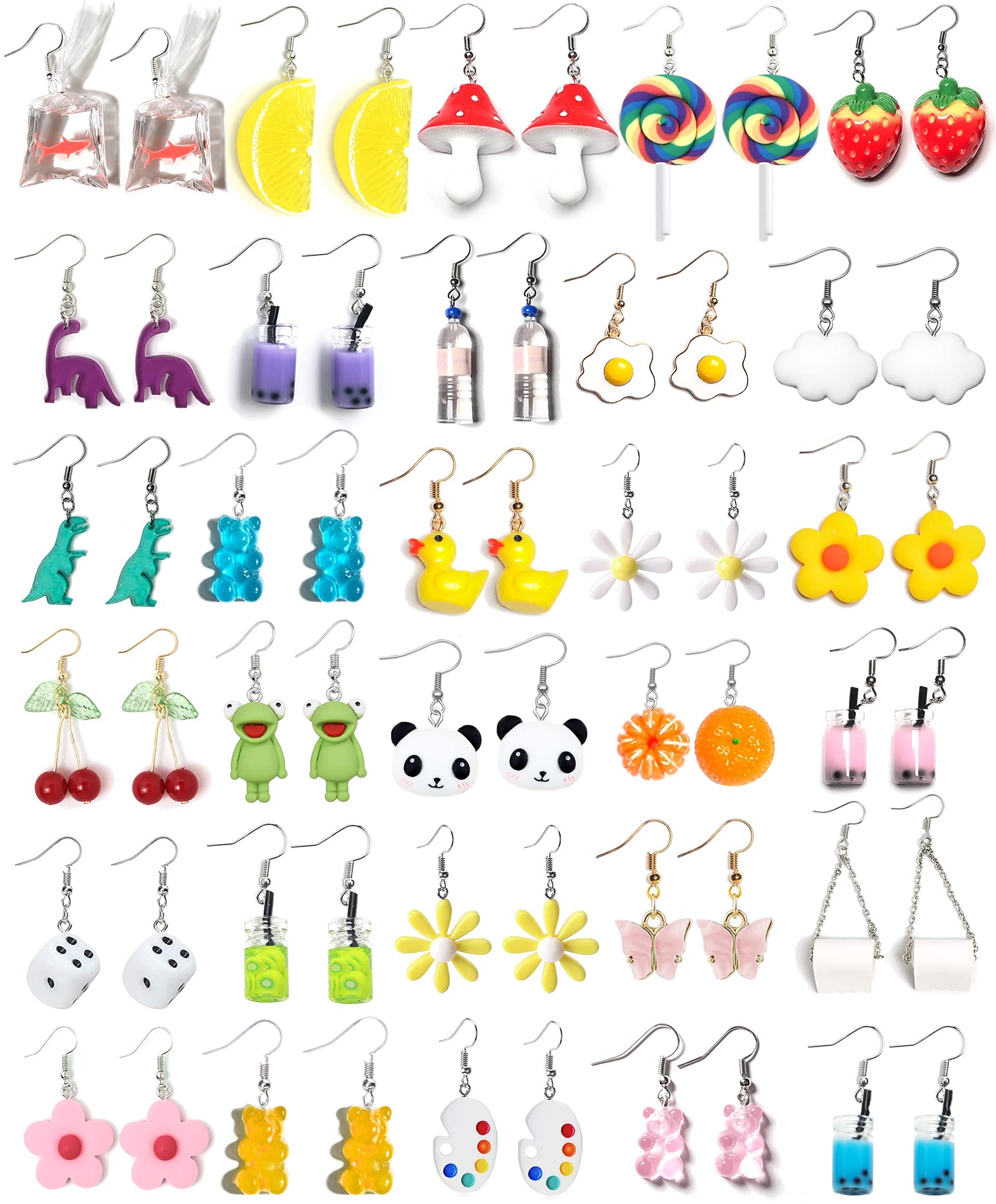 30 Pairs Cute Earrings Funny Weird Aesthetic Kawaii Quirky Indie Crazy Earrings Weirdcore Accessories Earrings Summer Lot Earrings Multiple Sets for Women