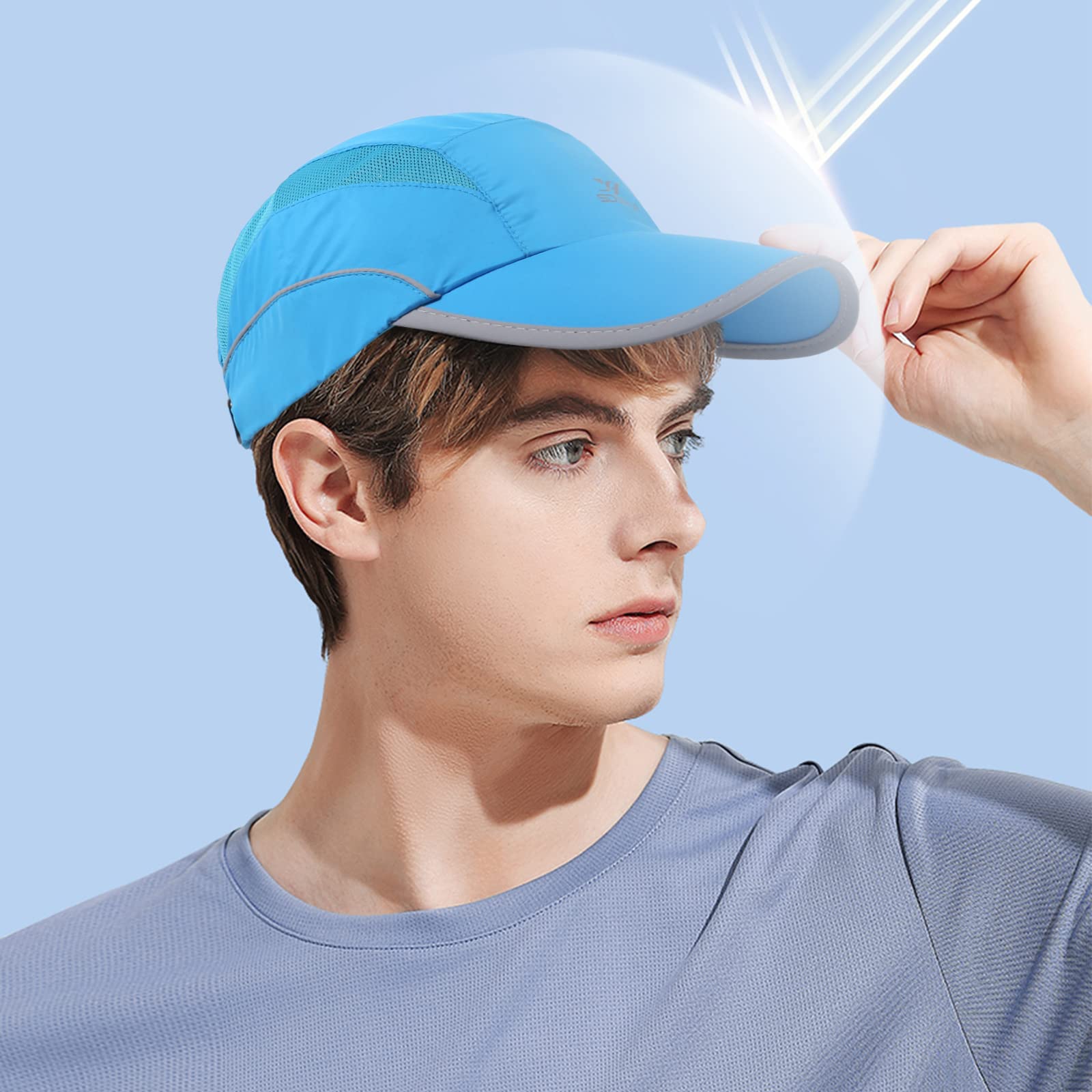 kozinu Running Hat Mesh Sports Cap Lightweight Quick Drying Runner Cap for Men Women Blue