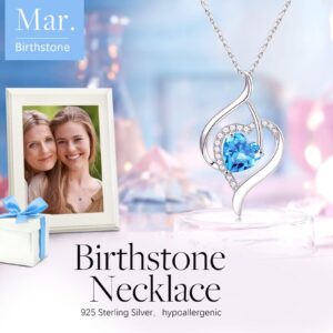 March Birthstone Necklace for Women, Blue Aquamarine Necklace Love Heart Birthstone Jewelry Anniversary Valentines Day Gift for Her Mothers Day Christmas Birthday Gift for Her Mom Wife Girlfriend