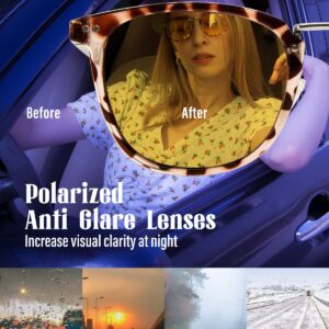 Bloomoak Night Driving Polarized Glasses for Boomer,Trendy Retro Fashion Glasses, Anti Glare for LED Headlights/Halogens/Starbursts(leopard/yellow)