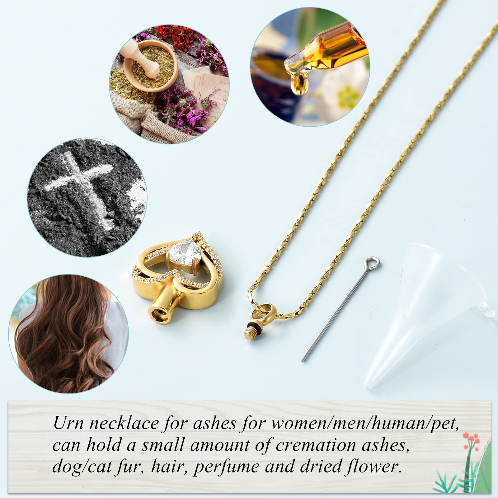 Cremation Jewelry Heart Urn Necklace for Women Girls Birthstone Memorial Jewelry Pendant for Ashes for Human Pet (Gold White)