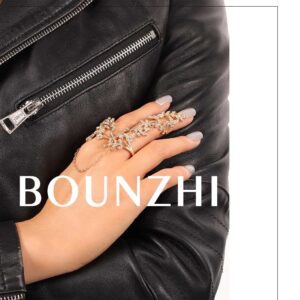 Bounzhi Rhinestone Finger Ring Bracelets Knuckle Hand Chain Harness Slave Finger Chains Beach for Women (Gold)