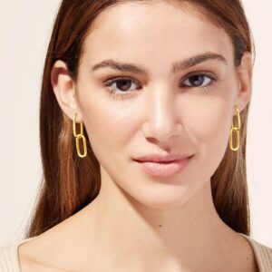 WOWORAMA Gold Chain Link Earrings for Women 14K Gold Long Paperclip Dangle Drop Earrings Double Square Hoop Earrings Minimalist Link Chain Dangling Earrings Jewelry