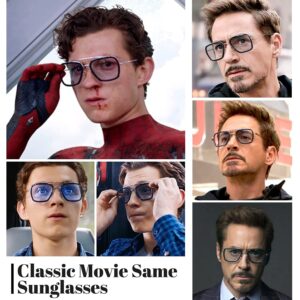 Sehnsucht Tony Stark Sunglasses for Men Women Iron Man Eyeglasses Square Metal Spider Man Downey Pilot Shade Sun Glasses Vintage UV Protection 66218 Black&Purple