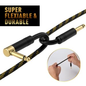 Guitar Cable 6 Feet/2 Pack-Right Angle+Straight to Straight Instrument Cable-Gold Plated Nylon Braided-90 Degree 1/4 Inch TS Electric Bass Guitar Cord Amp Cable 6.35mm Male with 6 Guitar Picks+5 Ties