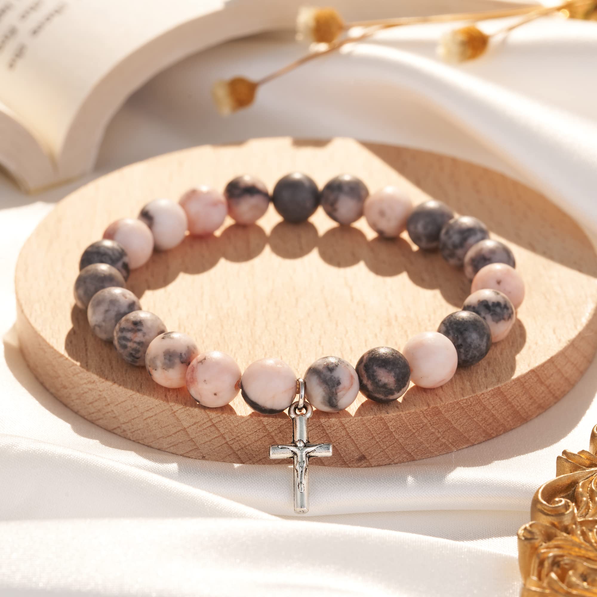 Dabem Christian Gifts for Women, Natural Sone Cross Bracelet Religious Gifts for Women