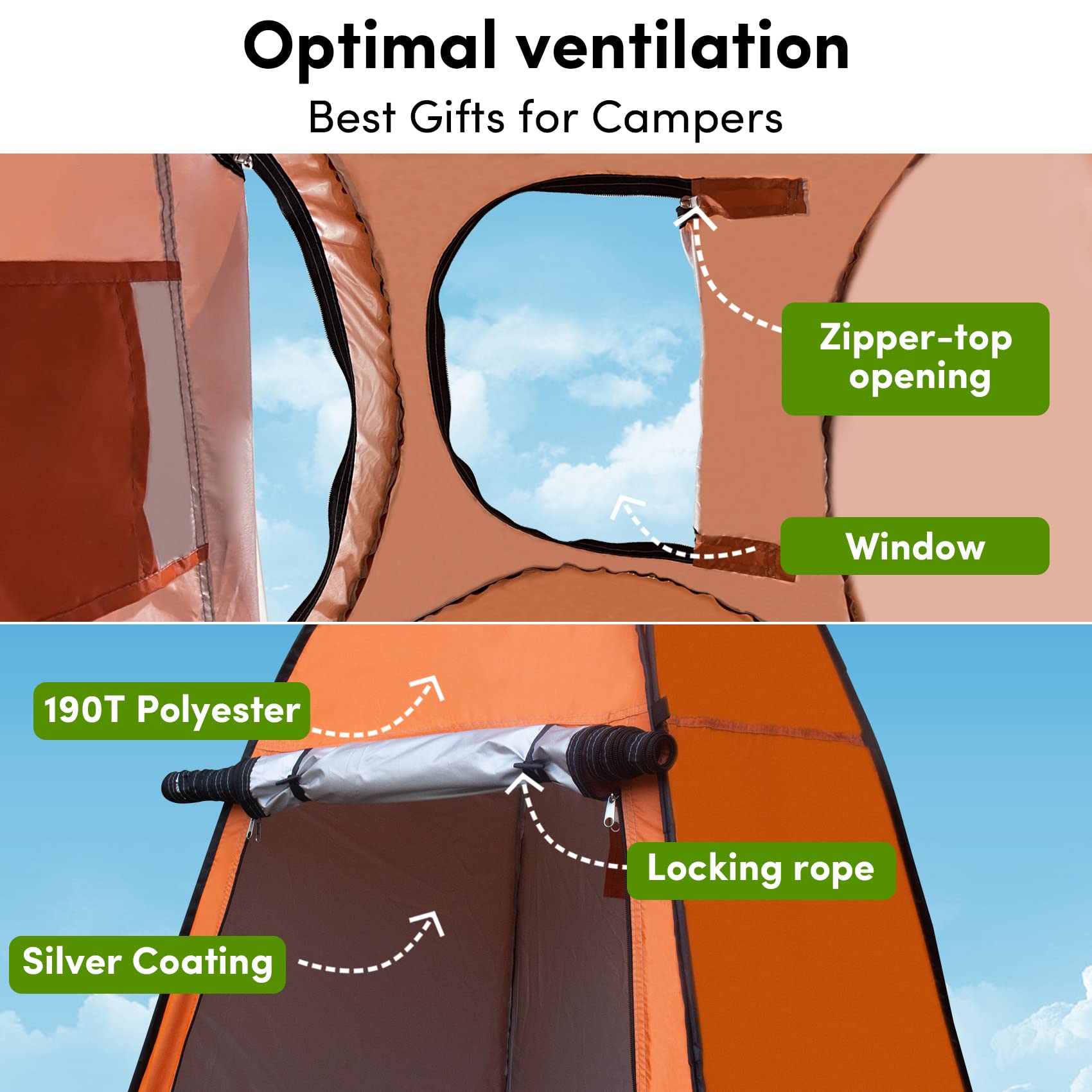 Pop Up Shower Tent Changing Tent with 2 Windows Camping Shower Tent Privacy Tent for Portable Toilet Outdoor Portable Dressing Room, ﻿Waterproof Orange/UPF 50+